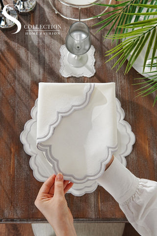 Jory Silver Embroidered Placemat Set, 24 Pieces for 6