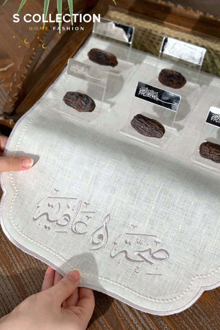 Afia Design Tray Cover - %100 Linen Fabric - Silver Embroidered