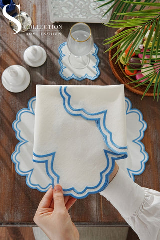 Cloud Light Blue Embroidered Placemat Set, 24 Pieces for 6