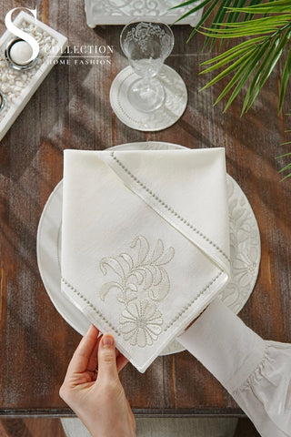 Magnolia Magic Silver & Off White Embroidered Placemat Set, 24 Pieces for 6
