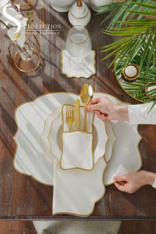 Alice Gold & Off White Embroidered Placemat Set, 24 Pieces for 6