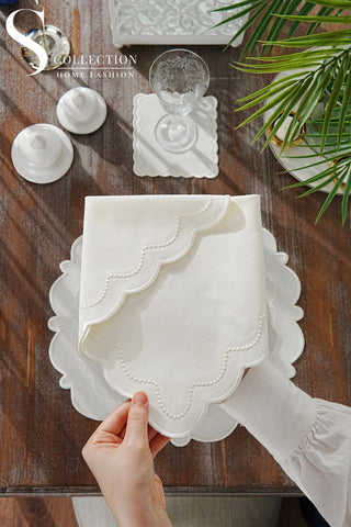 Tansy Off White Embroidered Placemat Set, 24 Pieces for 6