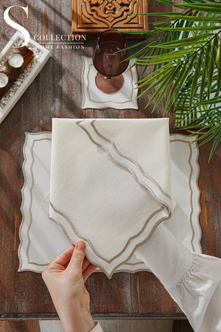 Leo Cappuccino Embroidered Placemat Set, 24 Pieces for 6
