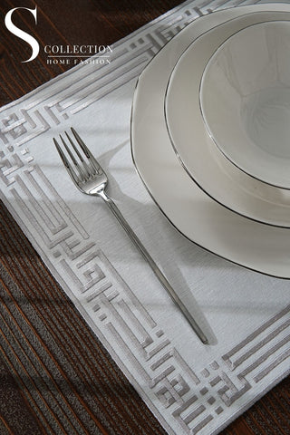Ramadan Khair wa Barakah Silver Embroidered Placemats, 12 Pieces for 12