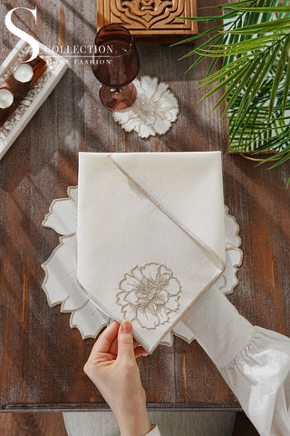 Eloise Cappuccino Embroidered Placemat Set, 24 Pieces for 6