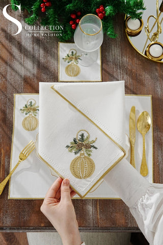 Christmas Jingle Bells Multi-Colour Embroidered Placemat Set, 6 Pieces for 2