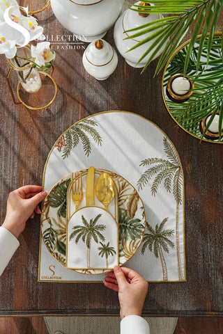 Palm Multicolored Embroidered Placemat Set, 12 Pieces for 6