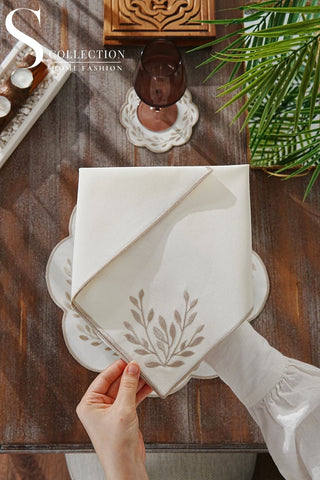 Chantal Cappuccino Embroidered Placemat Set, 24 Pieces for 6