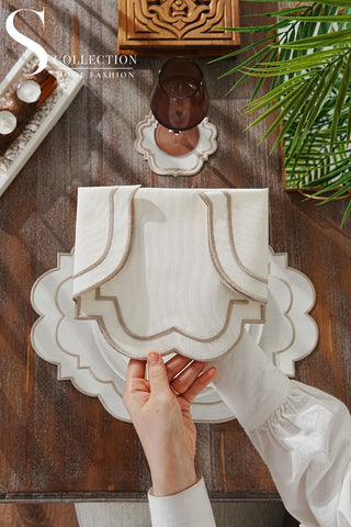 Clara Cappuccino Embroidered Placemat Set, 24 Pieces for 6