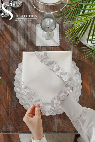 Ocean Braid Silver Embroidered Placemat Set, 24 Pieces for 6