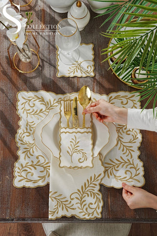 Lilac Soleil Gold Embroidered Placemat Set, 24 Pieces for 6