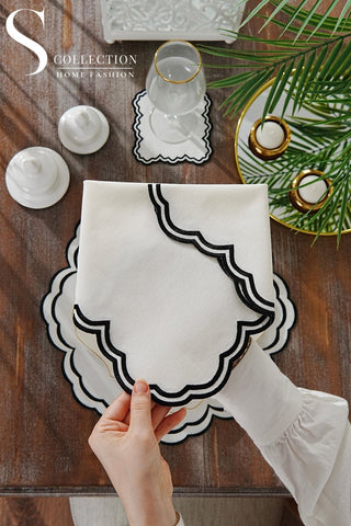 Jory Black Embroidered Placemat Set, 24 Pieces for 6