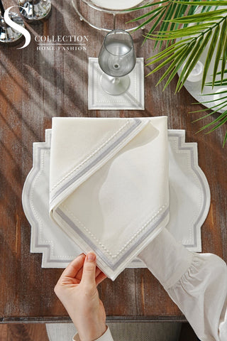 Graceful Silver Embroidered Placemat Set, 24 Pieces for 6