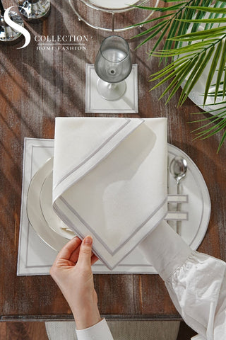 Dora Silver Embroidered Placemat Set, 18 Pieces for 6