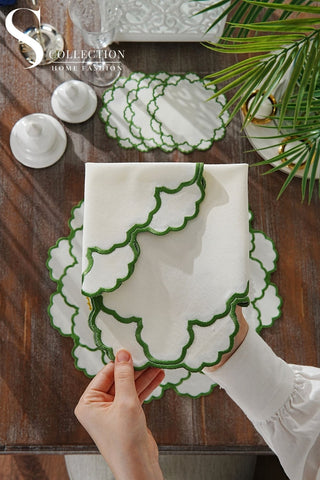 Olivia Green Embroidered Placemat Set, 24 Pieces for 6