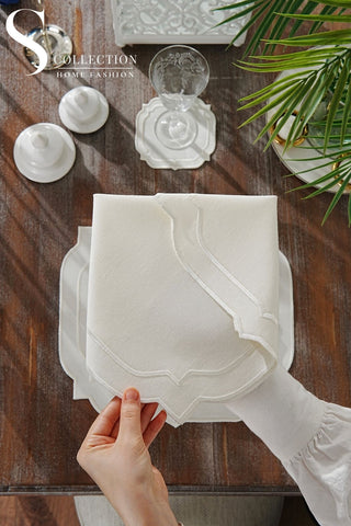 Amelia Off White Embroidered Placemat Set, 24 Pieces for 6