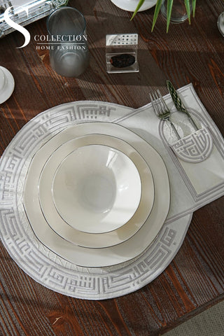 Layali Silver Embroidered Placemats, 12 Pieces for 12