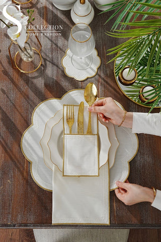 Floria Gold Embroidered Placemat Set, 24 Pieces for 6