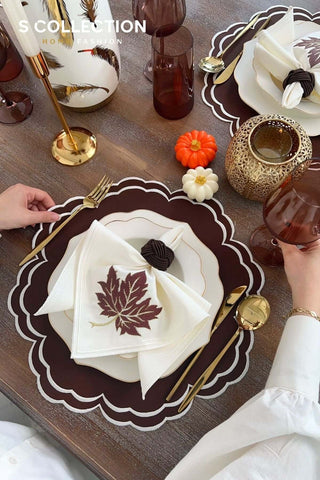 Jory Brown Embroidered Placemat Set, 18 Pieces for 6
