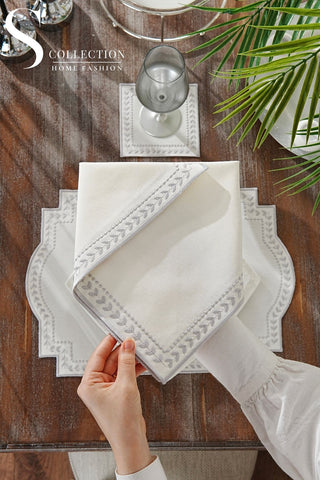 Donna Wreath Silver Embroidered Placemat Set, 24 Pieces for 6