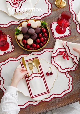 Gabriel Burgundy Embroidered Placemat Set, 24 Pieces for 6