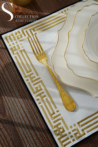 Ramadan Khair wa Barakah Gold & Black Embroidered Placemats, 12 Pieces for 12