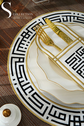 Ramadan Kareem Black & Gold Embroidered Placemat Set, 12 Pieces for 6