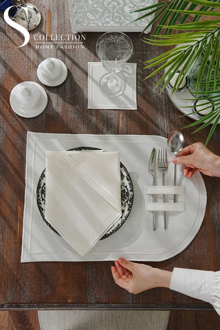Dora Off White Embroidered Placemat Set, 18 Pieces for 6
