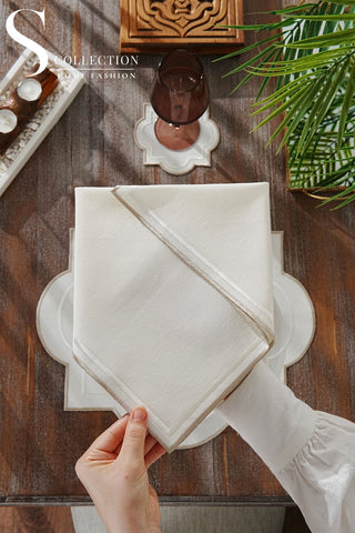 Milan Off White & Cappuccino Embroidered Placemat Set, 24 Pieces for 6