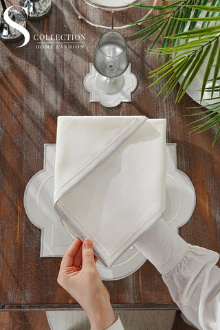 Milan Silver & Off White Embroidered Placemat Set, 24 Pieces for 6