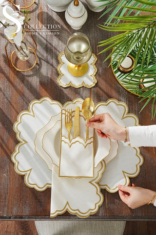 Cloud Gold Embroidered Placemat Set, 24 Pieces for 6