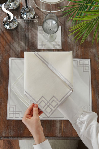Welcome Elegance Silver Embroidered Placemat Set, 24 Pieces for 6