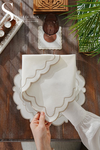 Tansy Cappuccino Embroidered Placemat Set, 24 Pieces for 6
