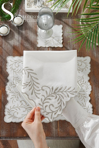 Lilac Soleil Silver Embroidered Placemat Set, 24 Pieces for 6