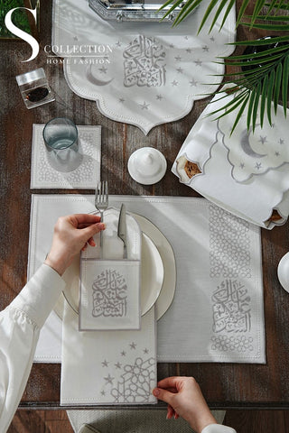 Ramadan Chic Silver Embroidered Full Placemat Set, 26 Pieces for 6