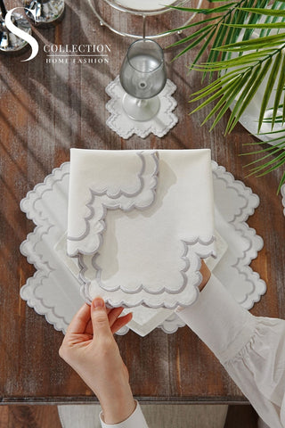 Rosaline Silver Embroidered Placemat Set, 24 Pieces for 6