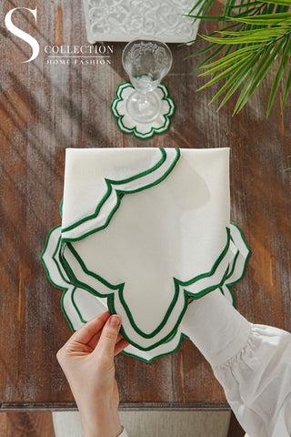 Valeria Green Embroidered Placemat Set, 24 Pieces for 6