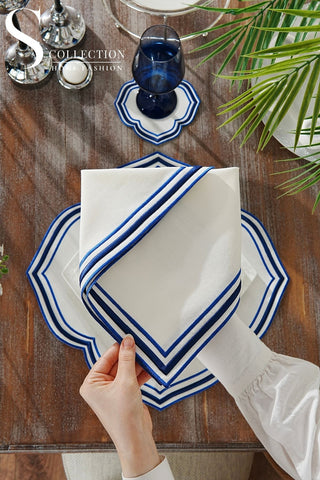 Moonrise Blue Embroidered Placemat Set, 24 Pieces for 6
