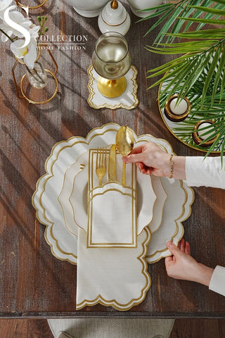 Jory Gold Embroidered Placemat Set, 24 Pieces for 6
