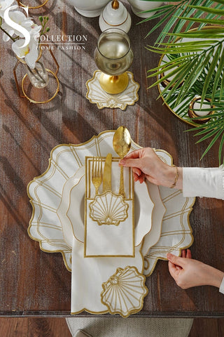Marine Gold Embroidered Placemat Set, 24 Pieces for 6