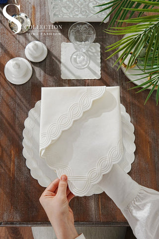 Ocean Braid Off White Embroidered Placemat Set, 24 Pieces for 6