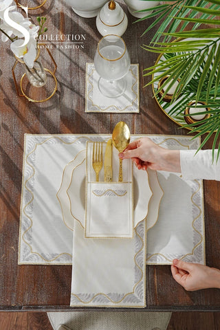 Ocean Silver & Gold Embroidered Placemat Set, 24 Pieces for 6