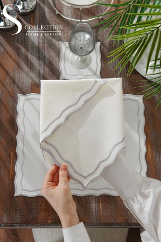 Leo Silver Embroidered Placemat Set, 24 Pieces for 6