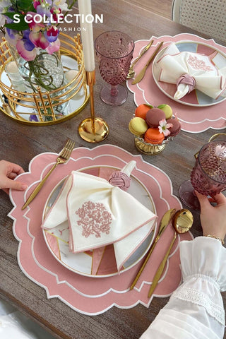 Clara Pink Embroidered Placemat Set, 18 Pieces for 6