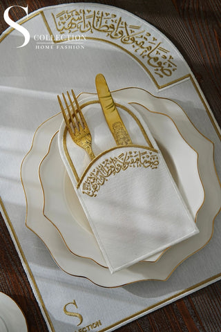 Ramadan Noor Gold & Off White Embroidered Placemat Set, 12 Pieces for 6