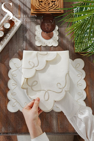 Giovanni Stone Embroidered Placemat Set, 24 Pieces for 6