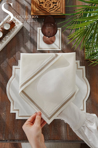 Graceful Cappuccino Embroidered Placemat Set, 24 Pieces for 6