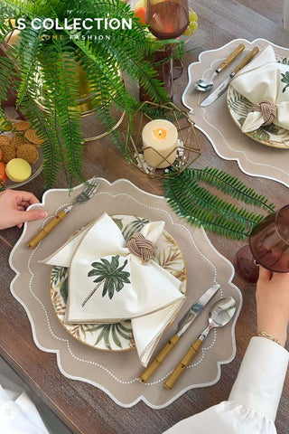 Desert Bloom Cappuccino Embroidered Placemat Set, 18 Pieces for 6