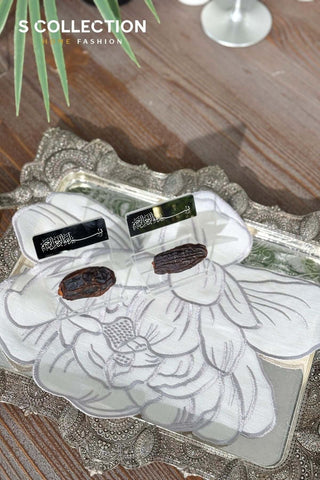 Charlotte Design Tray Cover - %100 Linen Fabric - Silver Embroidered