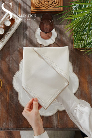 Floria Cappuccino Embroidered Placemat Set, 24 Pieces for 6